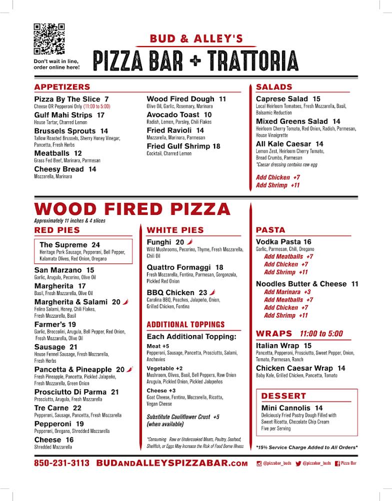 Bud & Alley's Pizza Bar + Trattoria Menu image 1