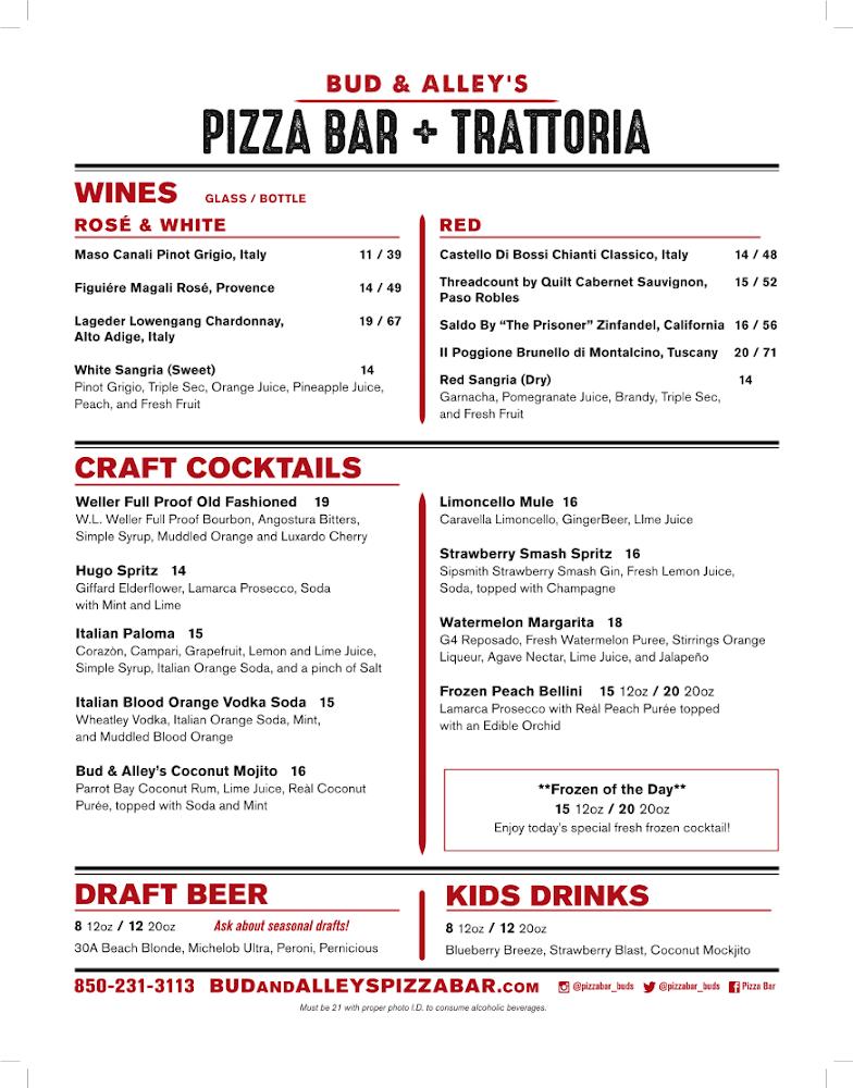 Bud & Alley's Pizza Bar + Trattoria Menu image 2